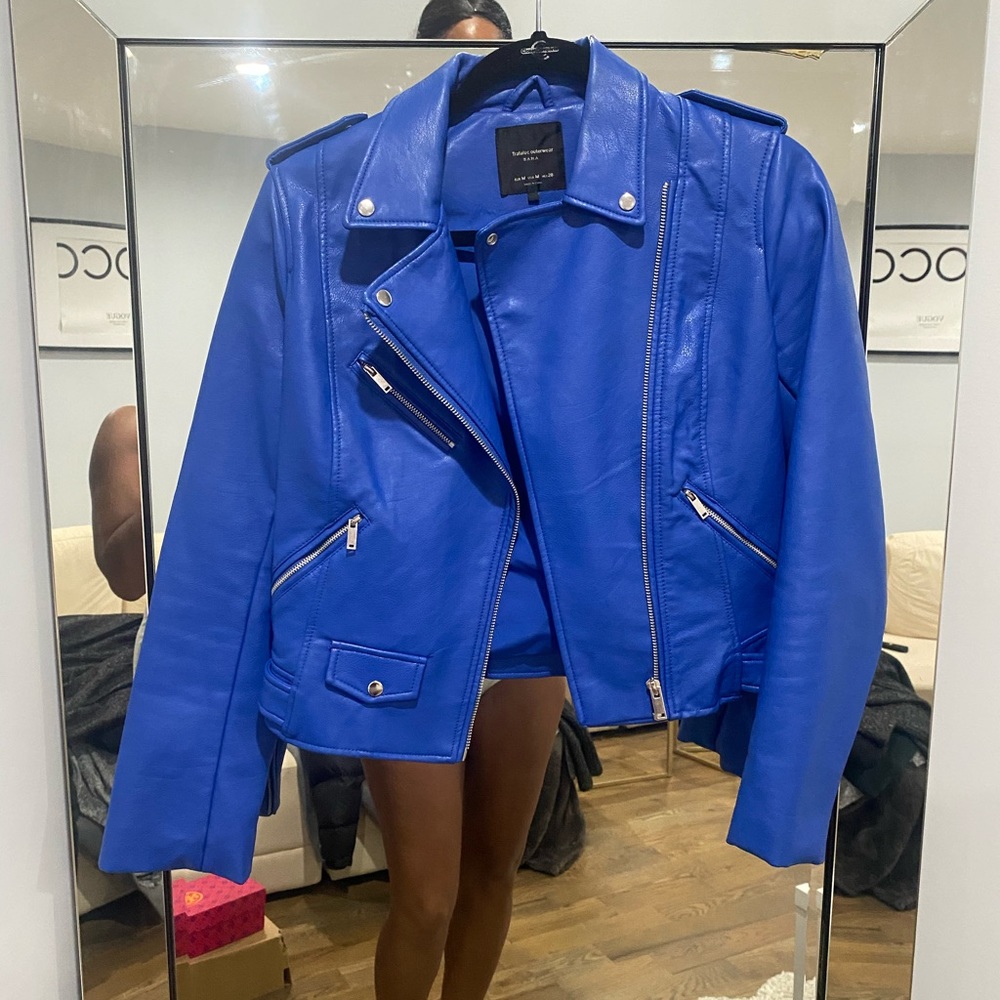 Zara Blue Leather Jacket